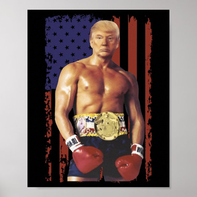 Poster Engraçada Trump Rocky Boxer Memer Boxer USA Flag P (Frente)