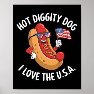Poster Engraçado 4 De Julho Hotdog Patriótico Eua Flag Ce