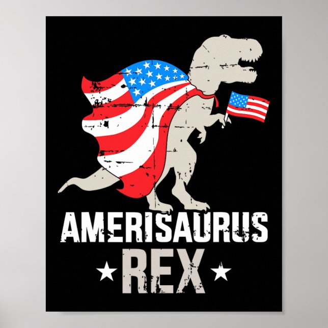 Poster Engraçado Amerisauro Rex Dinossauro Independência  (Frente)
