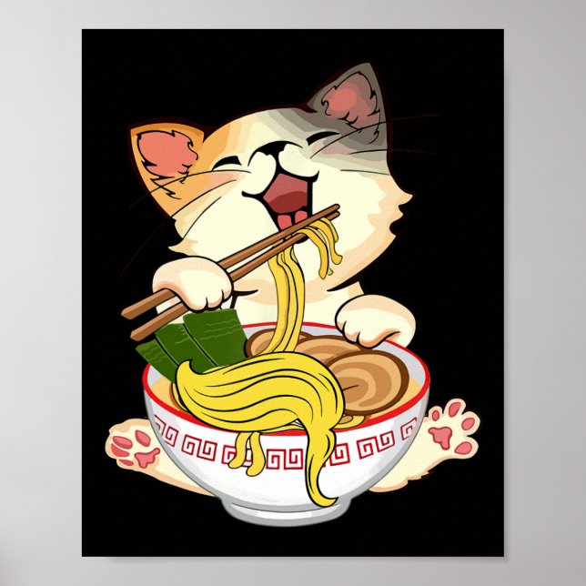 Poster Engraçado Anime Kamala Gato Comendo Ramen Torra No (Frente)
