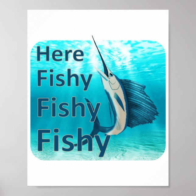 Poster Engraçado Aqui Peixe Peixe Peixe Peixe (Frente)