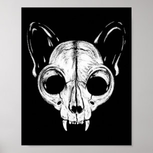 Poster Engraçado Assustador Gato Felino Skeleton Hallo