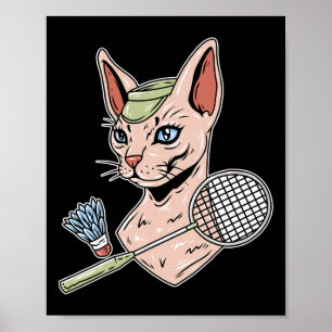 Poster Engraçado Badminton Devon Rex Cat Shuttle