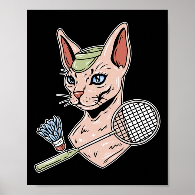 Poster Engraçado Badminton Devon Rex Cat Shuttle (Frente)