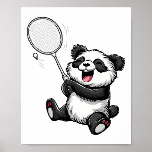 Poster Engraçado Badminton Panda Badminton Player Shuttle