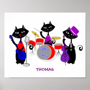 Póster Engraçado Banda de Música Cartografia Gatos Mús