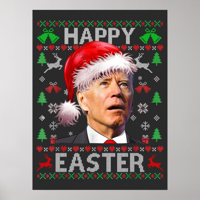 Poster Engraçado Biden Confuso Felz pascoa de Natal Feio  (Frente)