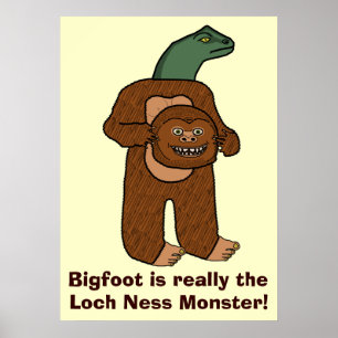 Poster Engraçado Bigfoot Loch Ness Monster