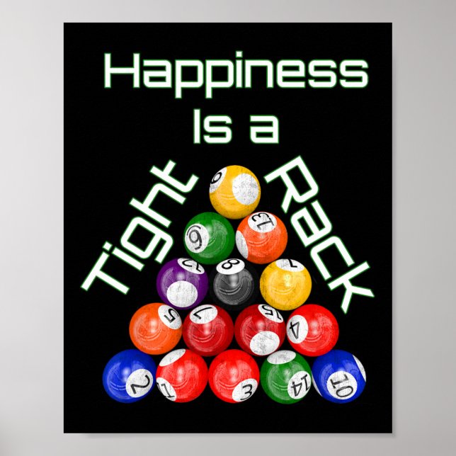 Poster Engraçado Billiards A Felicidade É Um Rack Apertad (Frente)