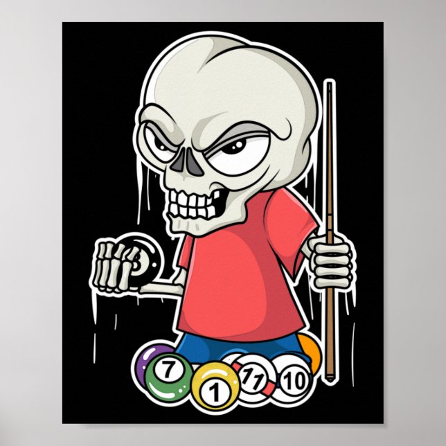 Poster Engraçado Billiards Skull I Snooker Piscina Player (Frente)