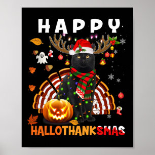 Poster Engraçado Black Cat Halloween Natal Cat Hall Feliz