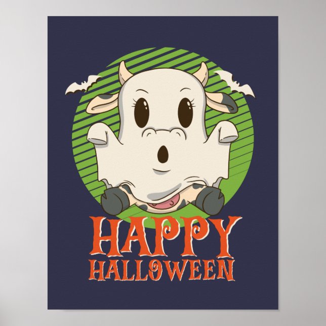 Poster Engraçado Boo Fantasma Vaca Moo Feliz Dia das Brux (Frente)