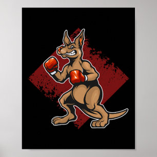 Poster Engraçado Boxando Kangaros com Luvas Boxer Puncher