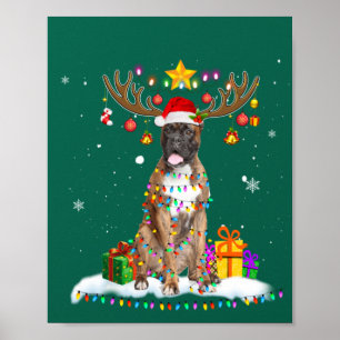 Poster Engraçado Boxer Cachorro Natal Tee Reindeer Natal