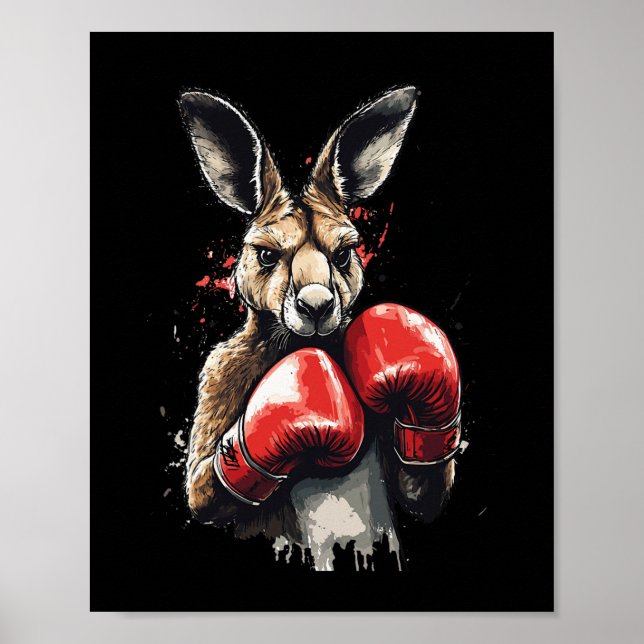 Poster Engraçado Boxer Kangaroo Com Luvas De Boxas Lutand (Frente)