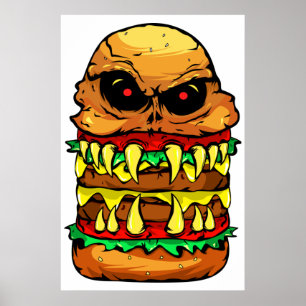Poster Engraçado Burger De Queijo Assustador 