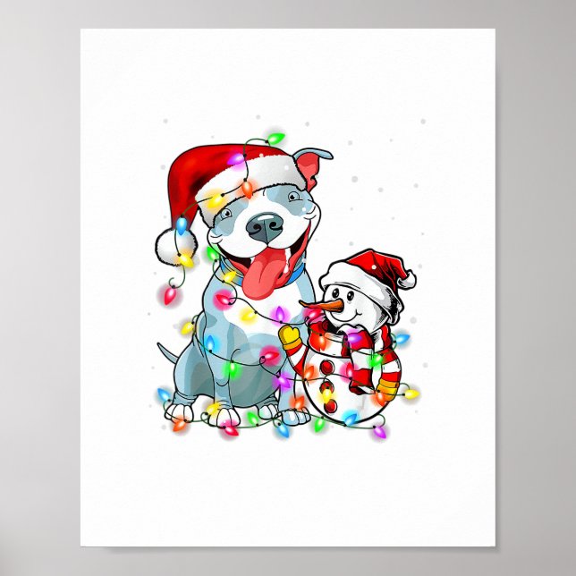 Poster Engraçado Cachorro de Natal Tee Snowman Xmas Light (Frente)