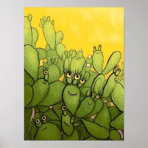 Poster Engraçado Cactus Verde Amarelo Suculento