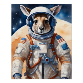 Póster Engraçado canguru em trajes de astronauta no espaç