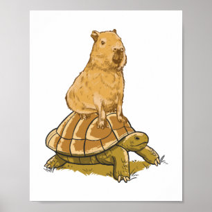 Poster Engraçado Capybara Animal Turtle Cuja Fatia Capyba