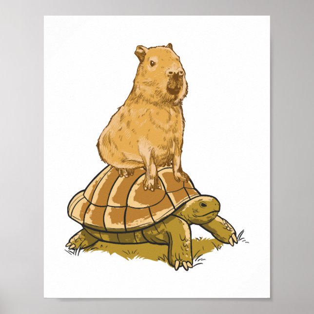 Poster Engraçado Capybara Animal Turtle Cuja Fatia Capyba (Frente)