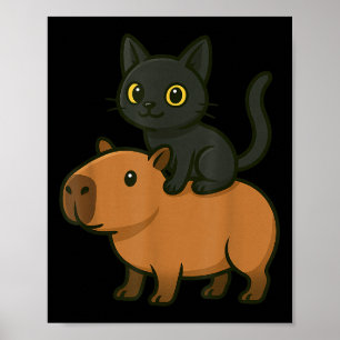 Poster Engraçado Capybara Black Cat Amante de os animais 