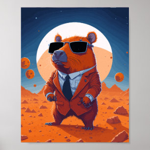 Poster Engraçado Capybara Com Fato Em Marte Modern