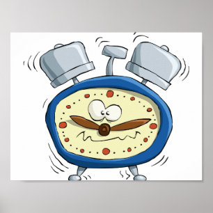 Poster Engraçado Cartoon Alarm Clock Quirky Acordando