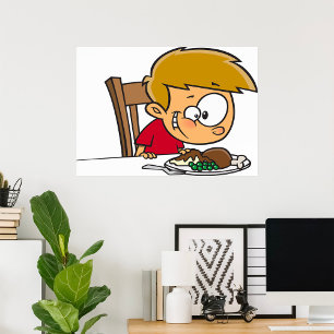 Poster Engraçado Cartoon Boy animado para Janta