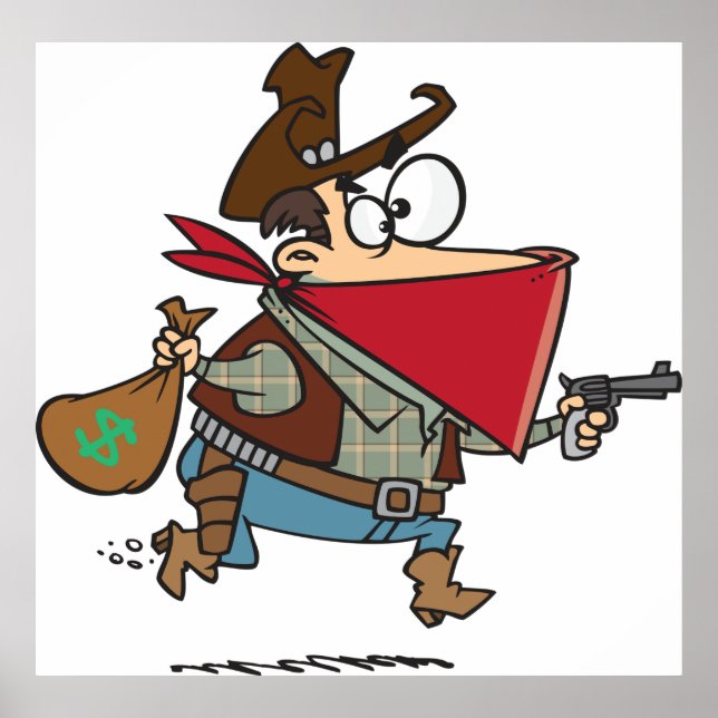Poster Engraçado Cartoon Cowboy Bandit Robber (Frente)