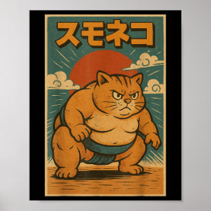 Poster Engraçado Cat Sumo Wrestler Anime de Arte Japonês