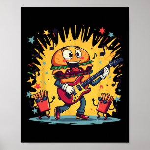 Poster Engraçado Cheeseburger Hamburger Toca Violão Franc