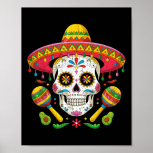 Poster Engraçado Cinco De Mayo Engraçado Crânio Com Chapé