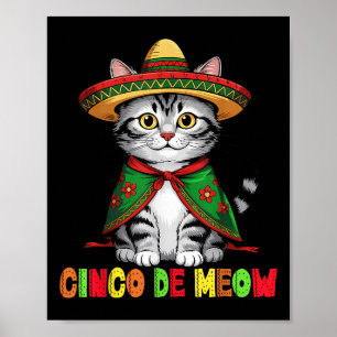 Poster Engraçado Cinco De Mayo Mexicano Cat Com Homens So