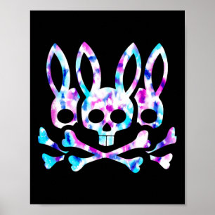 Poster Engraçado Coelhinho Retro Tie Dye Cony Skull