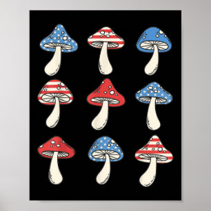 Poster Engraçado Cogumelo Americano Bandeira 4 De Julho