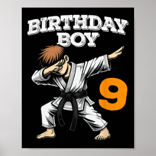 Poster Engraçado Dabbing 9º Aniversário Boy Karate 9 anos