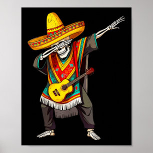 Poster Engraçado Dabbing mexicano esqueleto Poncho Cinco 