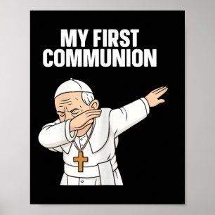 Poster Engraçado Dabbing Pope Minha Primeira Comunhão Dot