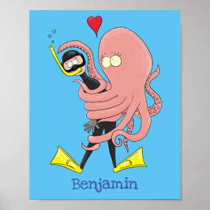 Poster Engraçado de polvo encantador humor de desenho an