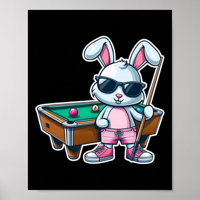 Poster Engraçado Dia de Páscoa Coelhinho Dunking Billiard (Frente)