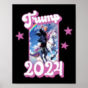 Poster Engraçado Donald Trump Andando De Um Unicórnio. Tr