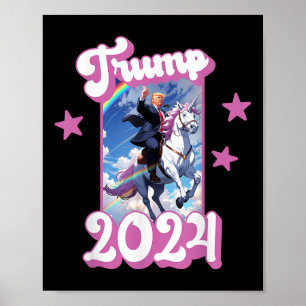 Poster Engraçado Donald Trump Andando De Um Unicórnio. Tr