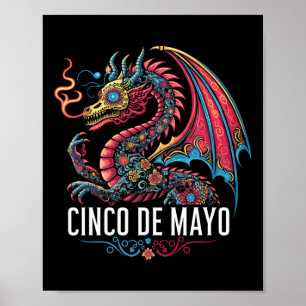 Poster Engraçado Dragão Cinco de Mayo Sugar Flor do Crâni
