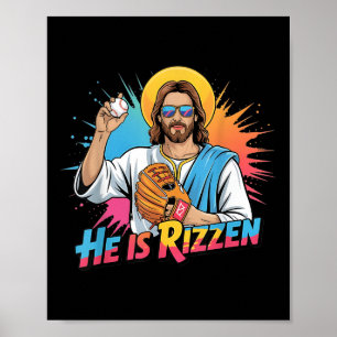 Poster Engraçado Ele É Rizzen Jesus Camisa Beisebol Boys