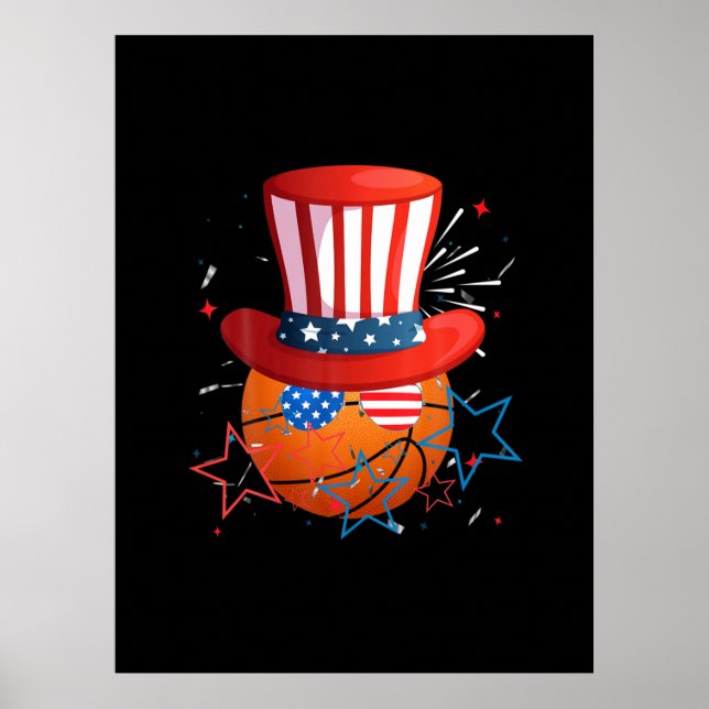 Poster Engraçado Em 4 De Julho Para Jogadores De Basquete (Frente)