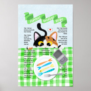 Poster Engraçado Engraçado Calico Gato Receita Café da