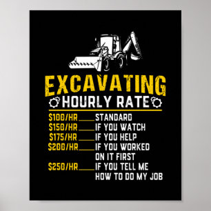 Poster Engraçado Escavando Máquina Escavadora De Taxa Hor