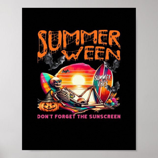 Poster Engraçado Esqueleto De Summerwin Na Praia, Na Clas (Frente)