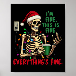 Poster Engraçado Esqueleto Luzes de Natal Estou bem Tudo